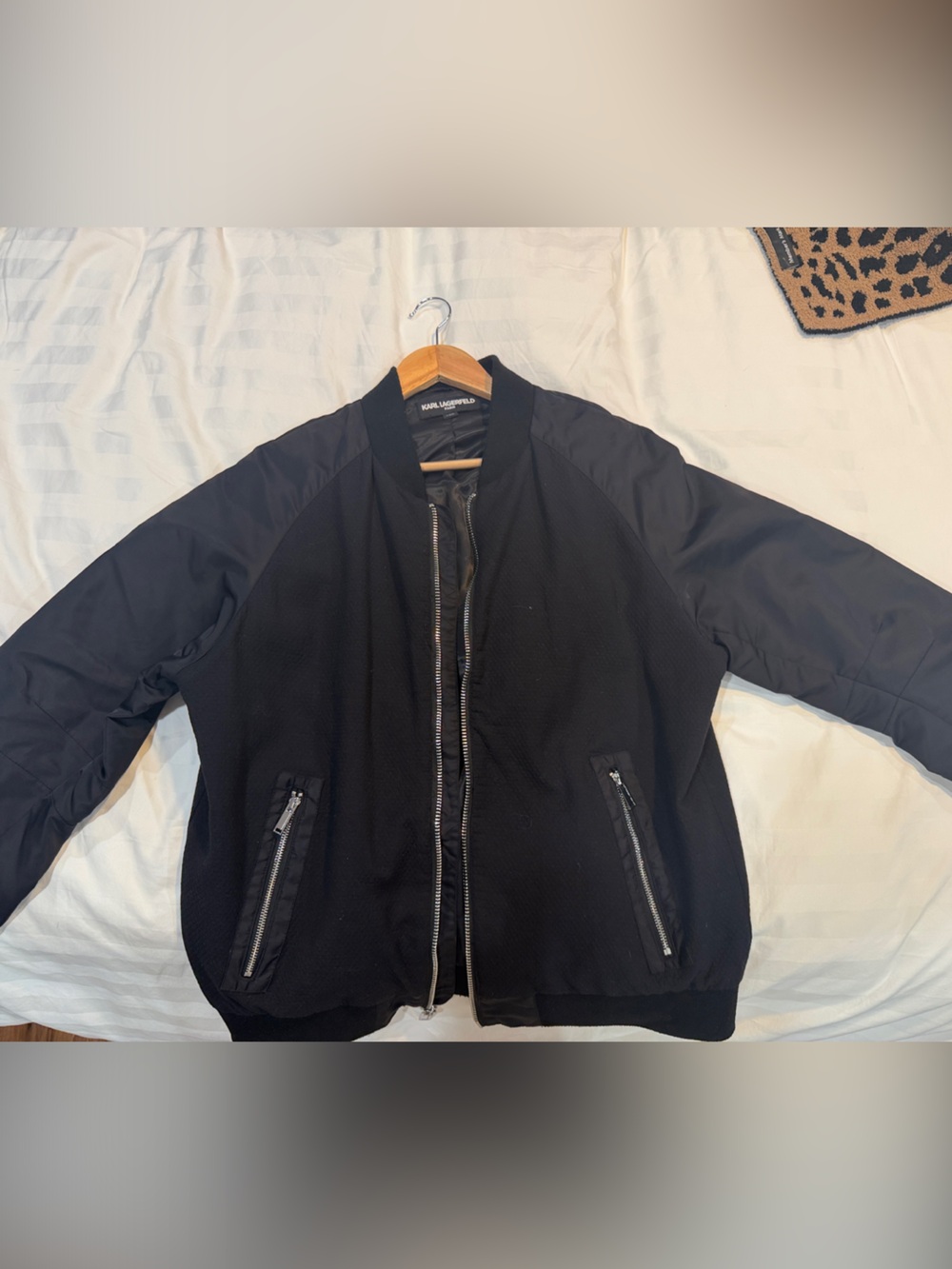 Karl lagerfeld Men's Black Bomber Jacket - Lightweight Zip Front men’s large